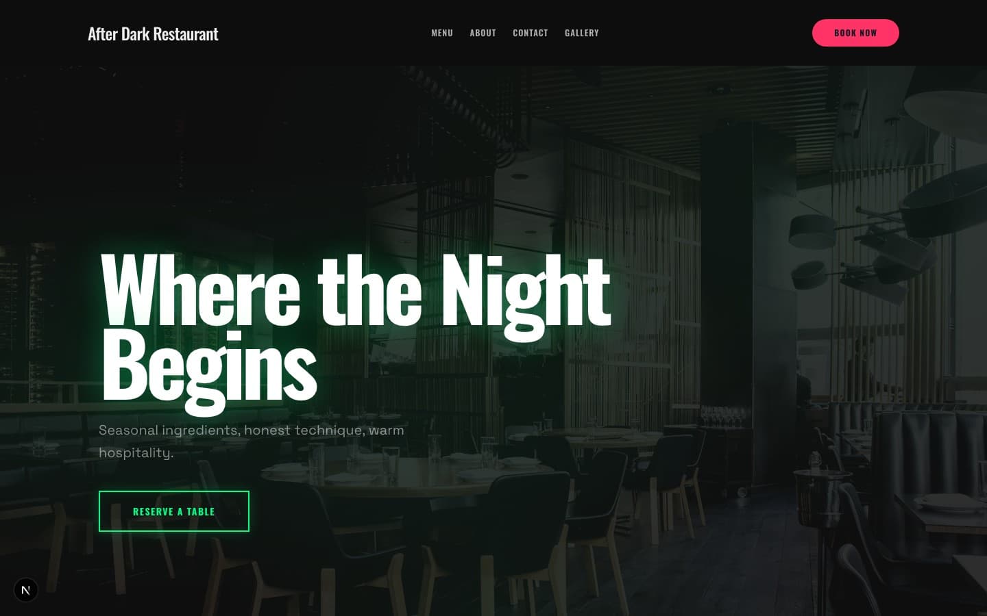 restaurant after dark